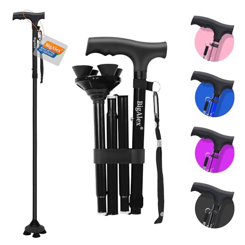 BigAlex Folding Walking Cane for Elderly Adjustable Portable Walking Stick for SeniorsPivoting Quad BaseLightweightCollapsible with Carrying Bag for MenWoman - Image 2