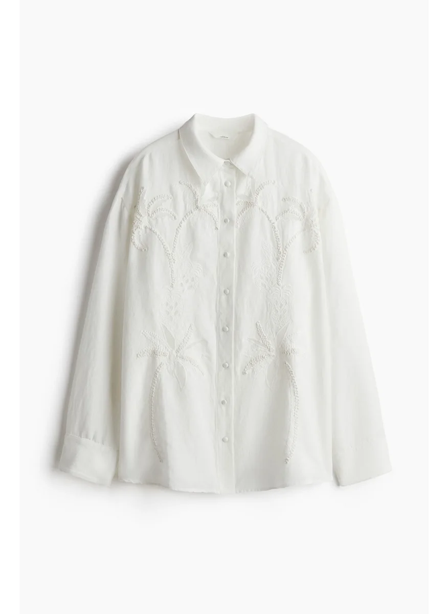 H&M Embroidered Linen-Blend Shirt