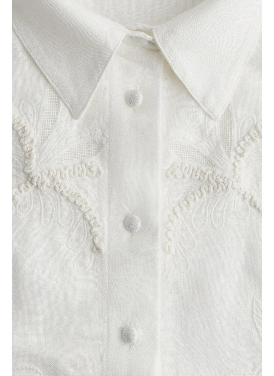 H&M Embroidered Linen-Blend Shirt
