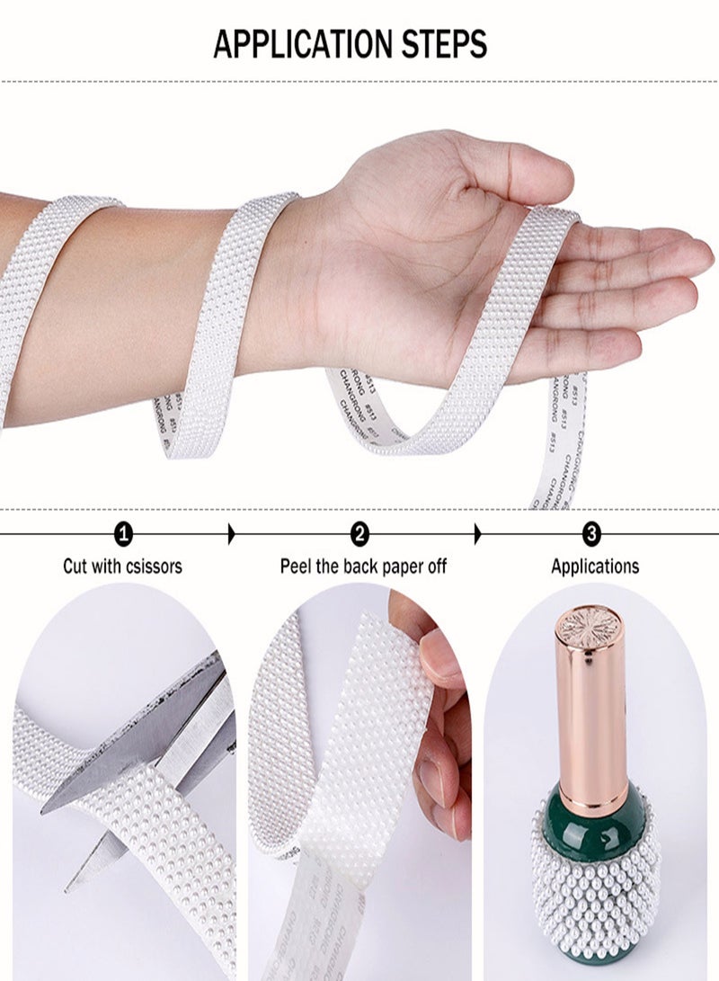 Excefore Pearl Stickers 3 Rolls Self Adhesive Pearl Beaded Sticker Faux Pearl Beads Ribbon Pearl Bead Roll Pearls Ribbon for DIY Crafts Wedding Party Decorations Pure White ABS Half Round Pearl - Image 2