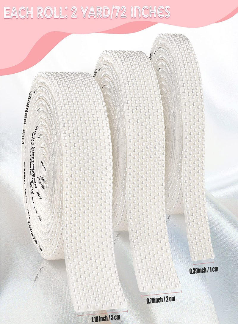 Excefore Pearl Stickers 3 Rolls Self Adhesive Pearl Beaded Sticker Faux Pearl Beads Ribbon Pearl Bead Roll Pearls Ribbon for DIY Crafts Wedding Party Decorations Pure White ABS Half Round Pearl - Image 5