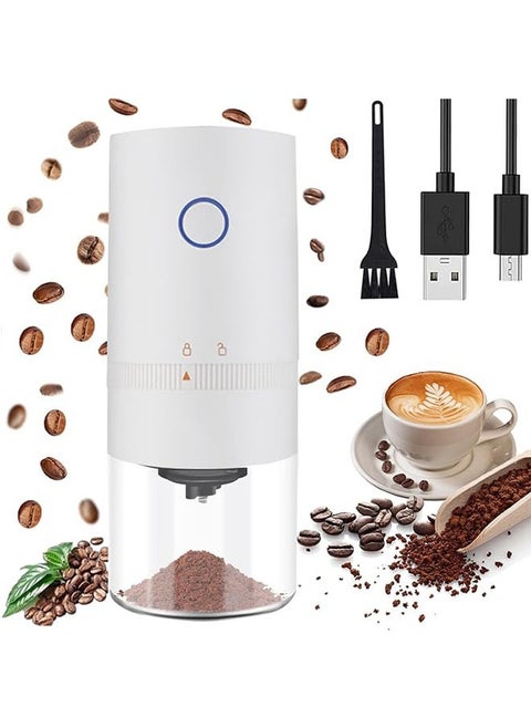 Electric Coffee Grinder, Portable Automatic Conical Grinder Coffee，USB Rechargeable Simple Push Button Operation with Brush,Removable Chamber for Home、Travel、Office Coffee Shop（White）