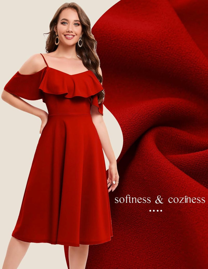 TATAIYA Women's Plus Size Off-Shoulder Cocktail Fit and Flare Dress (Red_XL) - Image 2