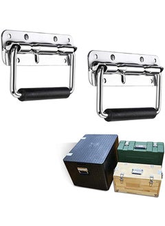 KASTWAVE Spring Loaded Pull Handles, Surface Mount Chest Handle with Rubber Grip Handmade Chest Trunk Lifter Handle Pull Heavy Duty Hardware for Chests Trunks Crates Storage Boxes(2 Pack)  - Image 2