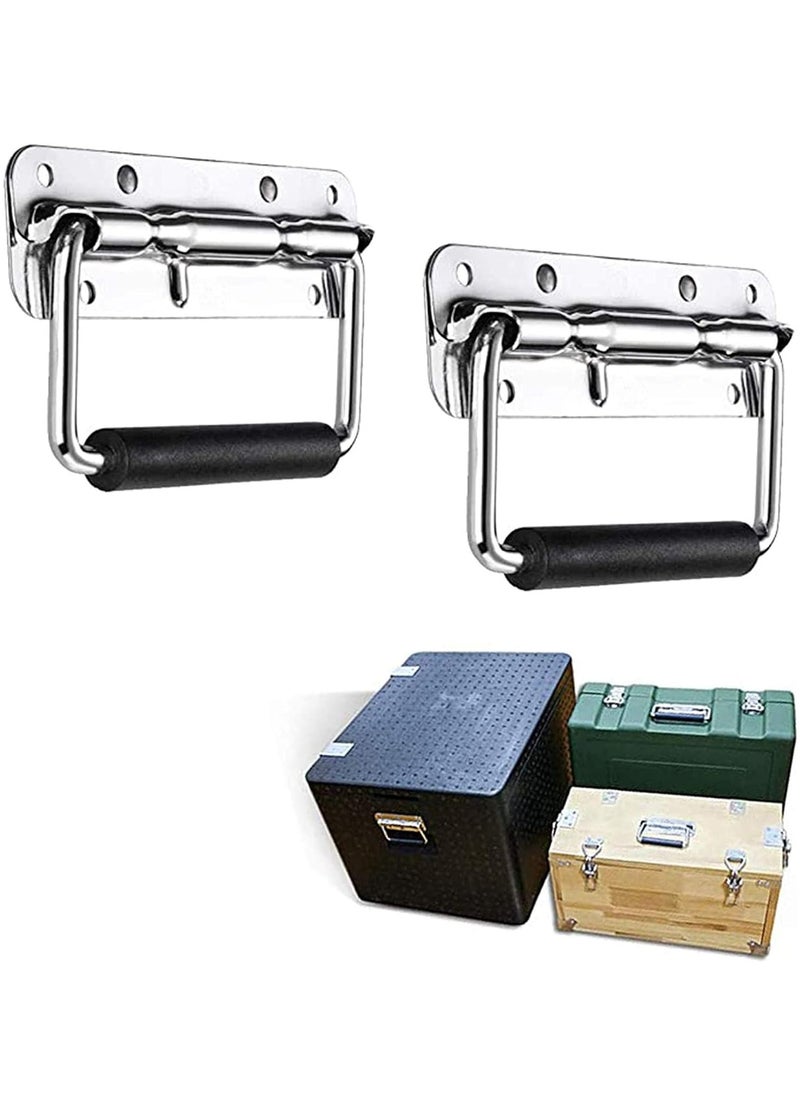 KASTWAVE - Spring Loaded Pull Handles, Surface Mount Chest Handle with Rubber Grip Handmade Chest Trunk Lifter Handle Pull Heavy Duty Hardware for Chests Trunks Crates Storage Boxes(2 Pack) - Image 1