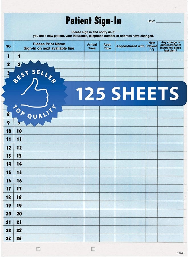 Tabbies Patient Sign-In Label Forms, 8-1/2" x 11" Form, Blue, 23 Labels/Sheet, 125 Sheets/Pack, Confidentially Sign In Your Patients, Also Provides a Daily Patient Log (14531) - Image 1