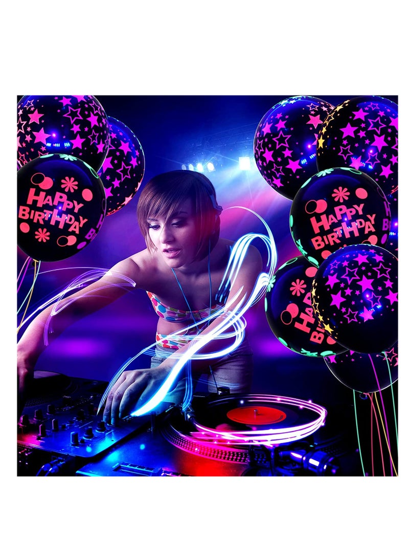 SOLARAE Neon Glow Balloons Blacklight Reactive Fluorescent Mini Star Balloons and Happy Birthday Blacklight Balloons UV Blacklight Latex Balloons for Birthday Wedding Arch Party 60 Pieces 12 Inch - Image 4