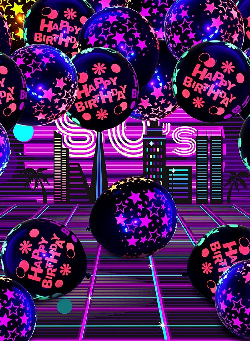 SOLARAE Neon Glow Balloons Blacklight Reactive Fluorescent Mini Star Balloons and Happy Birthday Blacklight Balloons UV Blacklight Latex Balloons for Birthday Wedding Arch Party 60 Pieces 12 Inch - Image 2
