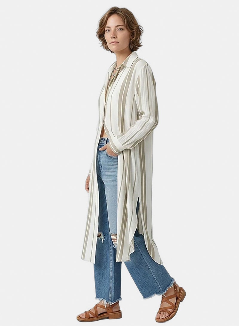 Ravin Women Striped Maxi Tunic Shirt With Deep Side Slits - Image 3