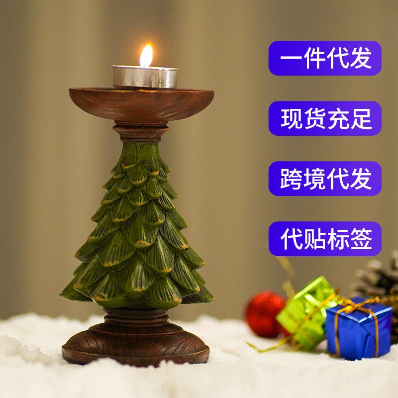 European-Style Resin Christmas Tree Candle Holder – Decorative Ornaments for Home - Image 3