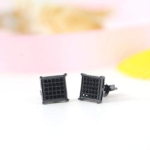 Tarsus Mens Square Earrings Black Stud Diamond Crystal Big 316L Surgical Stainless Steel Post for Sensitive Ear Cool Guy Jewelry Gift Men, Women Unisex 8mm -Tarsus - Image 2