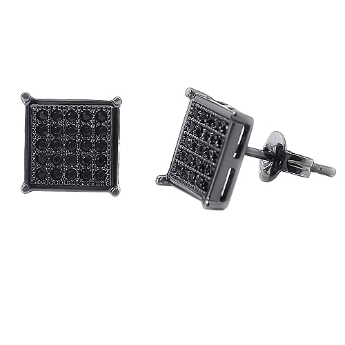 Tarsus Mens Square Earrings Black Stud Diamond Crystal Big 316L Surgical Stainless Steel Post for Sensitive Ear Cool Guy Jewelry Gift Men, Women Unisex 8mm -Tarsus - Image 1