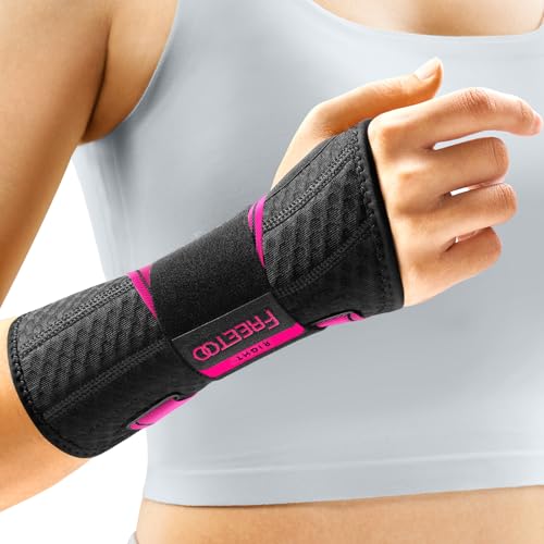 FREETOO Carpal Tunnel Wrist Brace Night Support Fit Right Hand for Work, Pain Relief Wrist Splint for Tendonitis, Arthritis, Wrist Stabilizer Brace Fit Women Men for Sleeping (Right, L/XL, Black/Pink) - Image 1