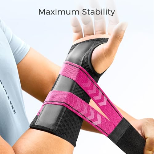 FREETOO Carpal Tunnel Wrist Brace Night Support Fit Right Hand for Work, Pain Relief Wrist Splint for Tendonitis, Arthritis, Wrist Stabilizer Brace Fit Women Men for Sleeping (Right, L/XL, Black/Pink) - Image 3