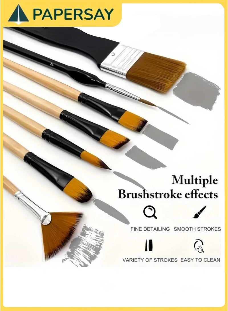 PAPERSAY 32 Pieces Paint Brush Set, Artist Series, Nylon Bristles with Round, Filbert, Flat, Fan, Angle, Fine Detail Brush, Suitable for Artists and Beginners for Acrylic Painting, Oil, Watercolor - Image 2