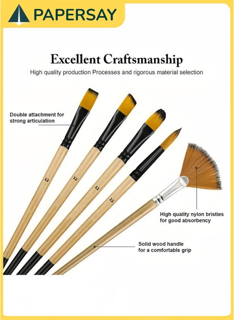 PAPERSAY 32 Pieces Paint Brush Set, Artist Series, Nylon Bristles with Round, Filbert, Flat, Fan, Angle, Fine Detail Brush, Suitable for Artists and Beginners for Acrylic Painting, Oil, Watercolor - Image 3