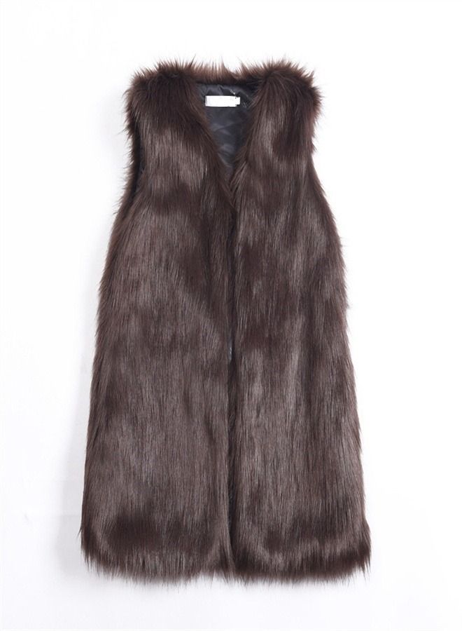 Loquat Medium Long Warm Imitation Fox Fur Vest  - Image 2