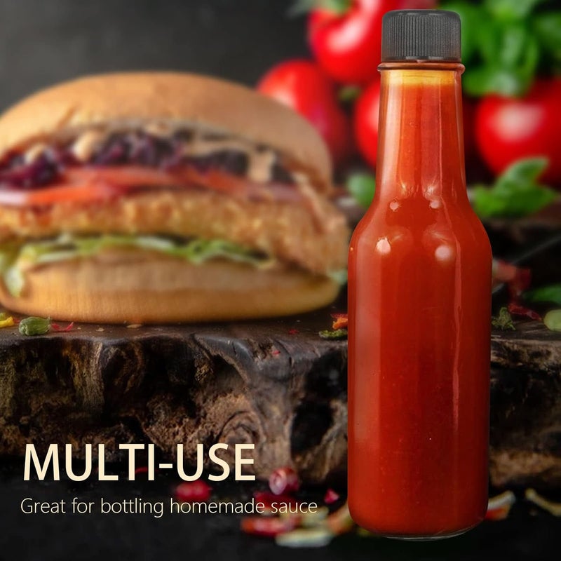 DHSBTLS 12 pcs 5 oz/ 150 ml Hot Sauce Glass Bottles with Leak Proof Screw Cap,Orifice Reducer Dripper Insert, Clear Oil Bottle for Kitchen, Home Brewing Wine & Juicing Bottles For Bordeaux Wine, Beverage - Image 4