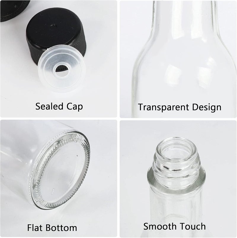 DHSBTLS 12 pcs 5 oz/ 150 ml Hot Sauce Glass Bottles with Leak Proof Screw Cap,Orifice Reducer Dripper Insert, Clear Oil Bottle for Kitchen, Home Brewing Wine & Juicing Bottles For Bordeaux Wine, Beverage - Image 3