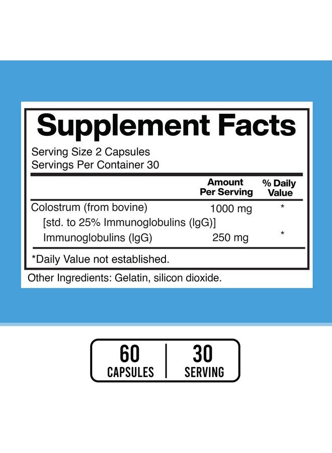 أميركان ستاندارد سابلامنتس كبسولات اللبأ من American Standard Supplements - 1000 مجم لكل وجبة، 60 كبسولة، لبأ البقر من مصادر أمريكية، موحد بنسبة 25% من الغلوبولين المناعي (IgG) - Image 2