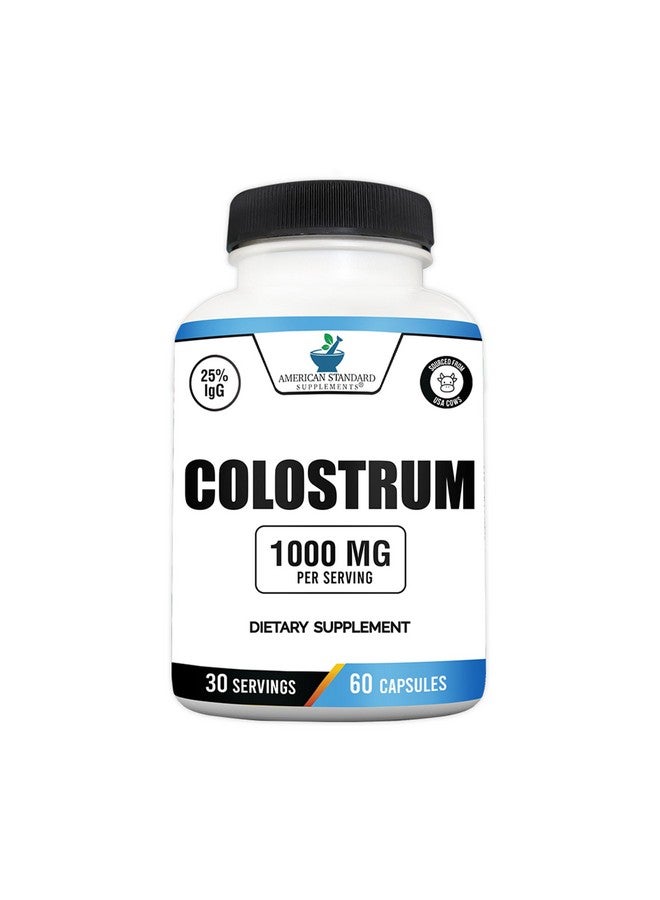 أميركان ستاندارد سابلامنتس كبسولات اللبأ من American Standard Supplements - 1000 مجم لكل وجبة، 60 كبسولة، لبأ البقر من مصادر أمريكية، موحد بنسبة 25% من الغلوبولين المناعي (IgG) - Image 1