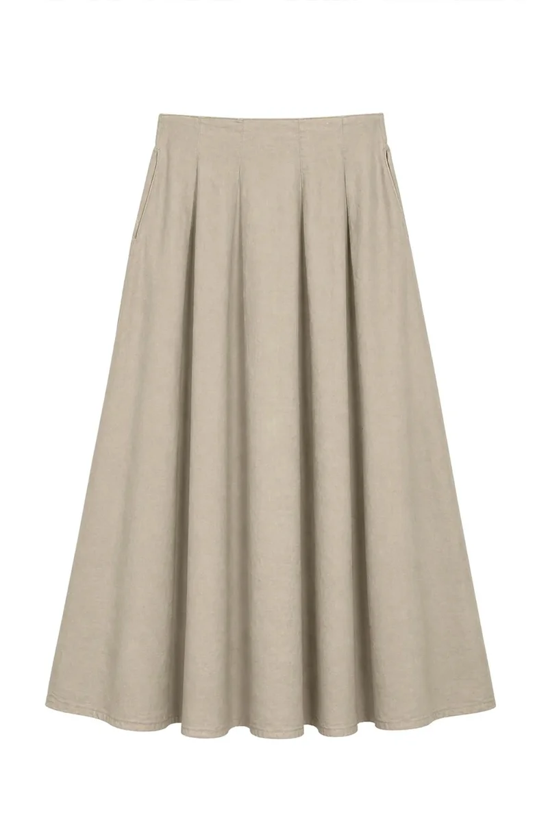 Mixray MIXRAY High Waist A-Line Midi Skirt