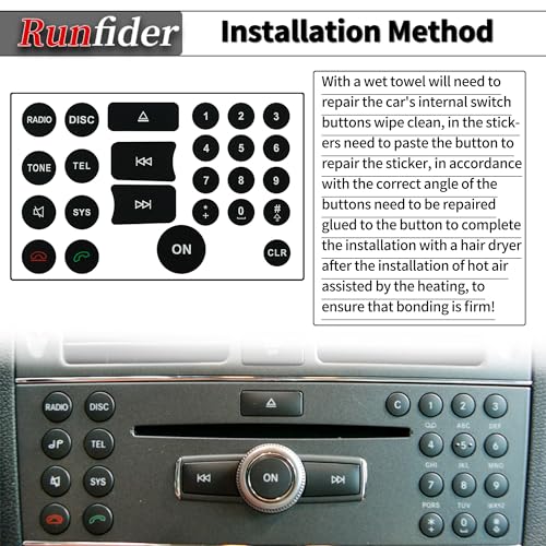 Runfider Dash Button Repair Sticker Fit for Mercedes Benz W204 C250 C350 E-Class ML GL GLK 2008-2014 Steering Wheel AC Air Conditioner Window Radio Number - Image 5