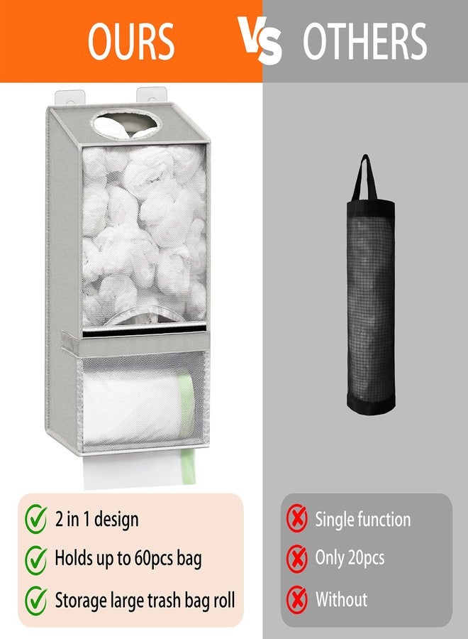 Spaclear Wall Mount Plastic Bag Holder - Large Oxford Cloth Grocery Bag Holder, 2-in-1 Plastic Bags Organizer with Trash Roll Dispenser for Home Kitchen Closet Cabinets Sink, Gray - Image 3