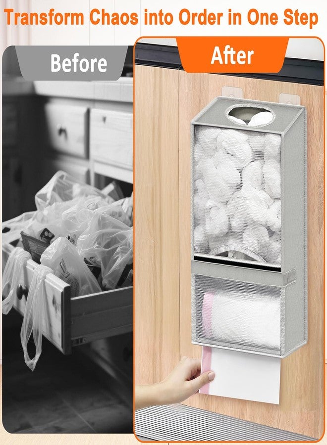 Spaclear Wall Mount Plastic Bag Holder - Large Oxford Cloth Grocery Bag Holder, 2-in-1 Plastic Bags Organizer with Trash Roll Dispenser for Home Kitchen Closet Cabinets Sink, Gray - Image 5