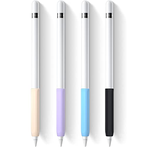 YINVA 4 PCS Grip Holder Compatible with Apple Pencil 1st Generation, Premium Silicone Ergonomic Case Cover Sleeve Accessories Compatible with iPad Pencil 1 Gen (Pink,Purple,Blue,Black,) - Image 1