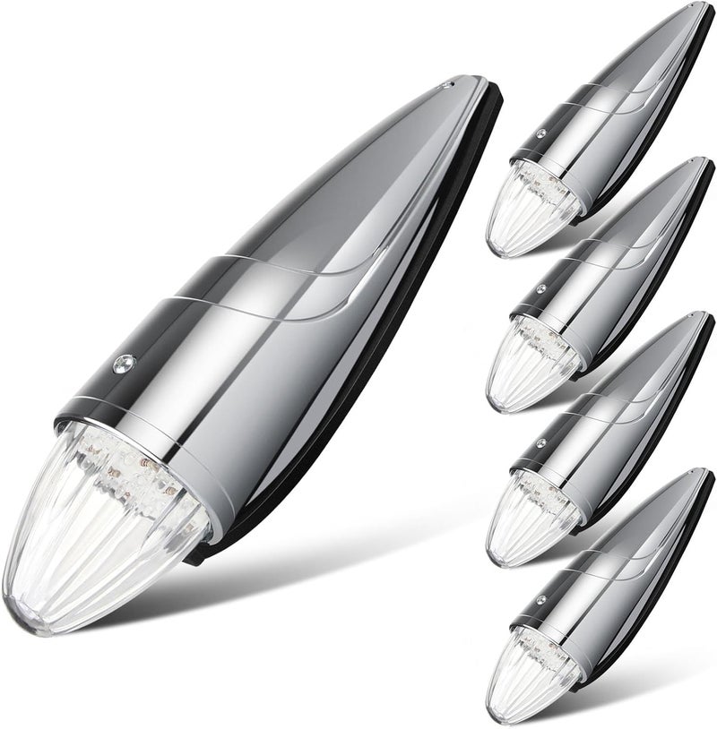 LBRST 17 LED Torpedo Cab Light Chrome Clear Cab Marker Roof Running Top Lights Assembly for Heavy Duty Trucks (5 pcs) - Image 1