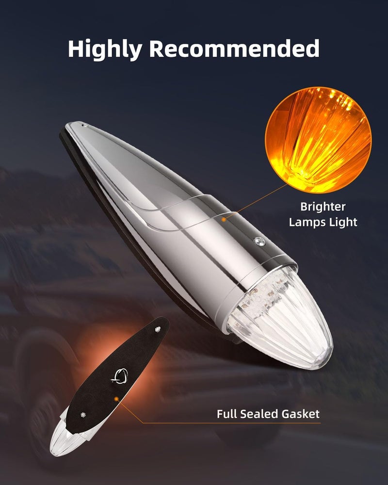 LBRST 17 LED Torpedo Cab Light Chrome Clear Cab Marker Roof Running Top Lights Assembly for Heavy Duty Trucks (5 pcs) - Image 3