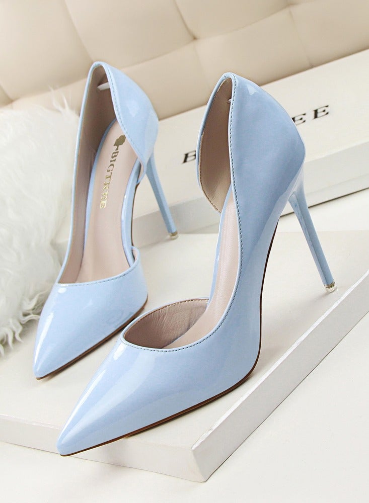 Women's Solid Color Fashionable Stiletto Pumps 10.5cm Elegant Gorgeous Closed Pointed Toe Slip On Solid High Heels Sky Blue
