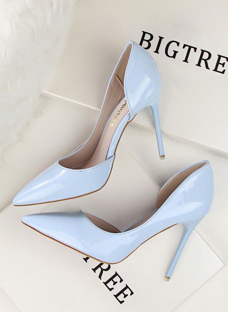 Women's Solid Color Fashionable Stiletto Pumps 10.5cm Elegant Gorgeous Closed Pointed Toe Slip On Solid High Heels Sky Blue