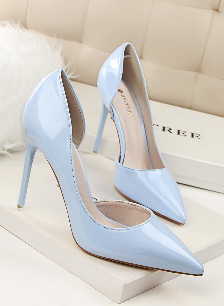 Women's Solid Color Fashionable Stiletto Pumps 10.5cm Elegant Gorgeous Closed Pointed Toe Slip On Solid High Heels Sky Blue