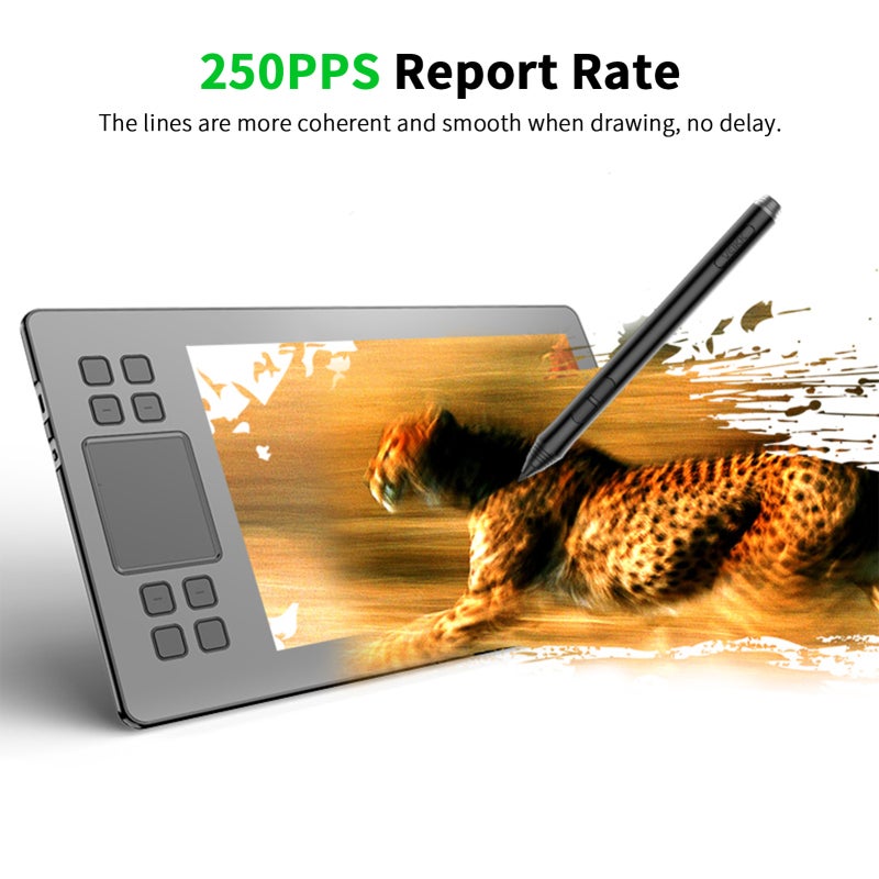 Drawing Tablet 10x6 Inch Active Area Battery-free Pen - 8192 Levels Pressure Sensitivity 8 Customizable Express Keys for Professional Artists Novice Designers Home Office Online Education - Image 4