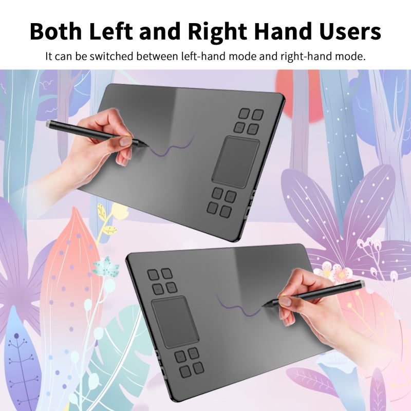 Drawing Tablet 10x6 Inch Active Area Battery-free Pen - 8192 Levels Pressure Sensitivity 8 Customizable Express Keys for Professional Artists Novice Designers Home Office Online Education - Image 2