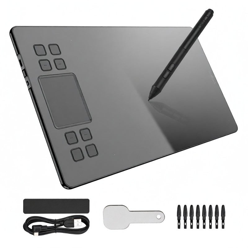 Drawing Tablet 10x6 Inch Active Area Battery-free Pen - 8192 Levels Pressure Sensitivity 8 Customizable Express Keys for Professional Artists Novice Designers Home Office Online Education - Image 1