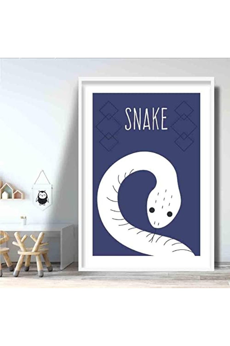 Artze Wall Art لوحة فنية جدارية أرتزي ثعبان تصميم اسكندنافي هندسي لغرفة الأطفال، حجم A3، أزرق داكن - Image 3