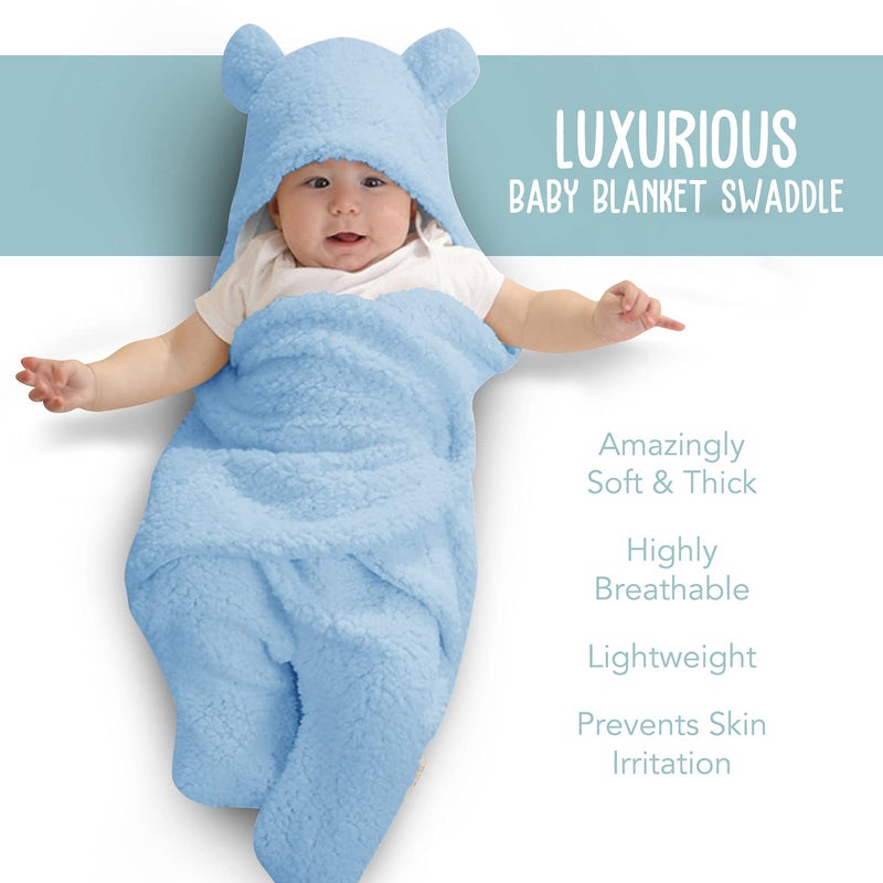 BlueMello Baby Swaddle Blanket | Ultra-Soft Plush Essential for Infants 0-6 Months | Receiving Swaddling Wrap Blue | Ideal Newborn Registry and Toddler Boy Accessories | Perfect Baby Girl Shower Gift - Image 2