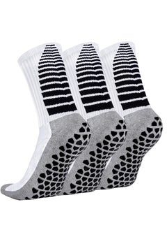 3 Pairs Anti Slip Football Sport Socks Breathable Anti Blister Grip Socks Men Women Non Slip Trainer Socks Cushion Athletic Soccer Socks for Basketball Hiking Walking Running Rugby (White)