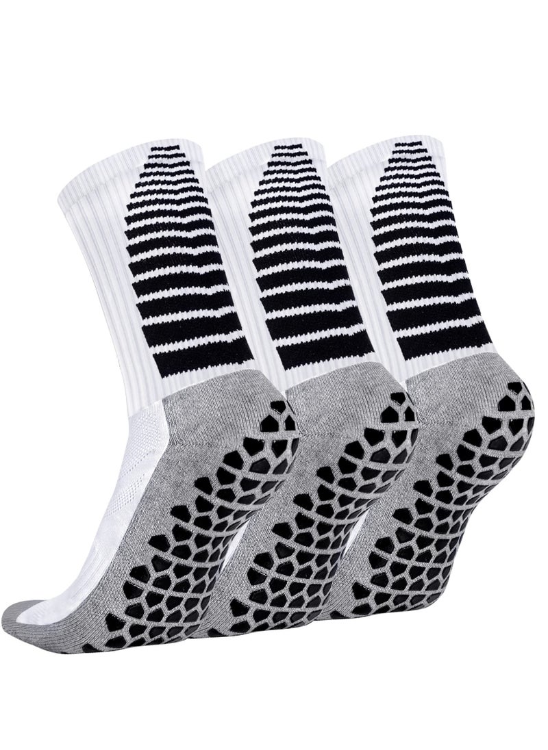 SYOSI - 3 Pairs Anti Slip Football Sport Socks Breathable Anti Blister Grip Socks Men Women Non Slip Trainer Socks Cushion Athletic Soccer Socks for Basketball Hiking Walking Running Rugby (White) - Image 1