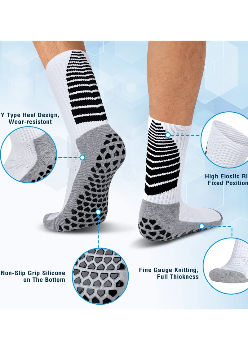 SYOSI - 3 Pairs Anti Slip Football Sport Socks Breathable Anti Blister Grip Socks Men Women Non Slip Trainer Socks Cushion Athletic Soccer Socks for Basketball Hiking Walking Running Rugby (White) - Image 1
