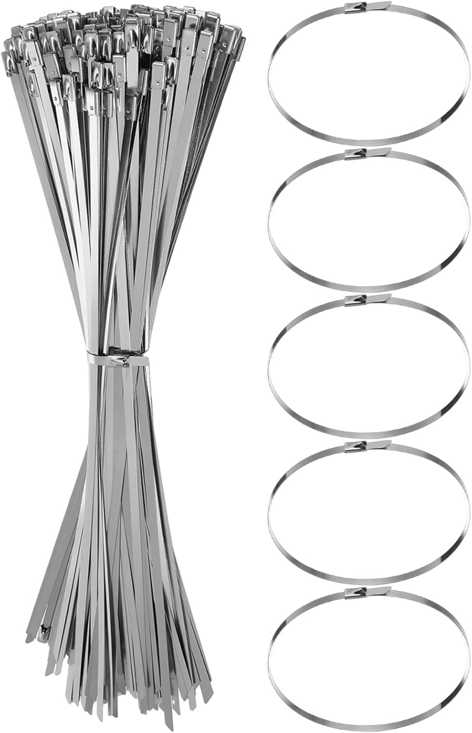 100pcs Metal Cable Zip Ties: Heavy Duty Stainless Steel Straps for Fence Repair, Fastening And Cutting Cable Ties for Vehicles Exhaust Wrap 0.18 X 19.7 Inches
