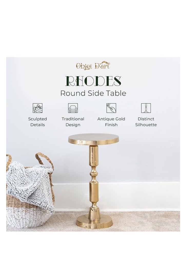 Objet D'Art - Antique Gold Side Table, Stylish and Durable End Table for Living Room, Bedroom, Office - Timeless Design with Corrosion-Resistant Cast Aluminum Construction - Image 1
