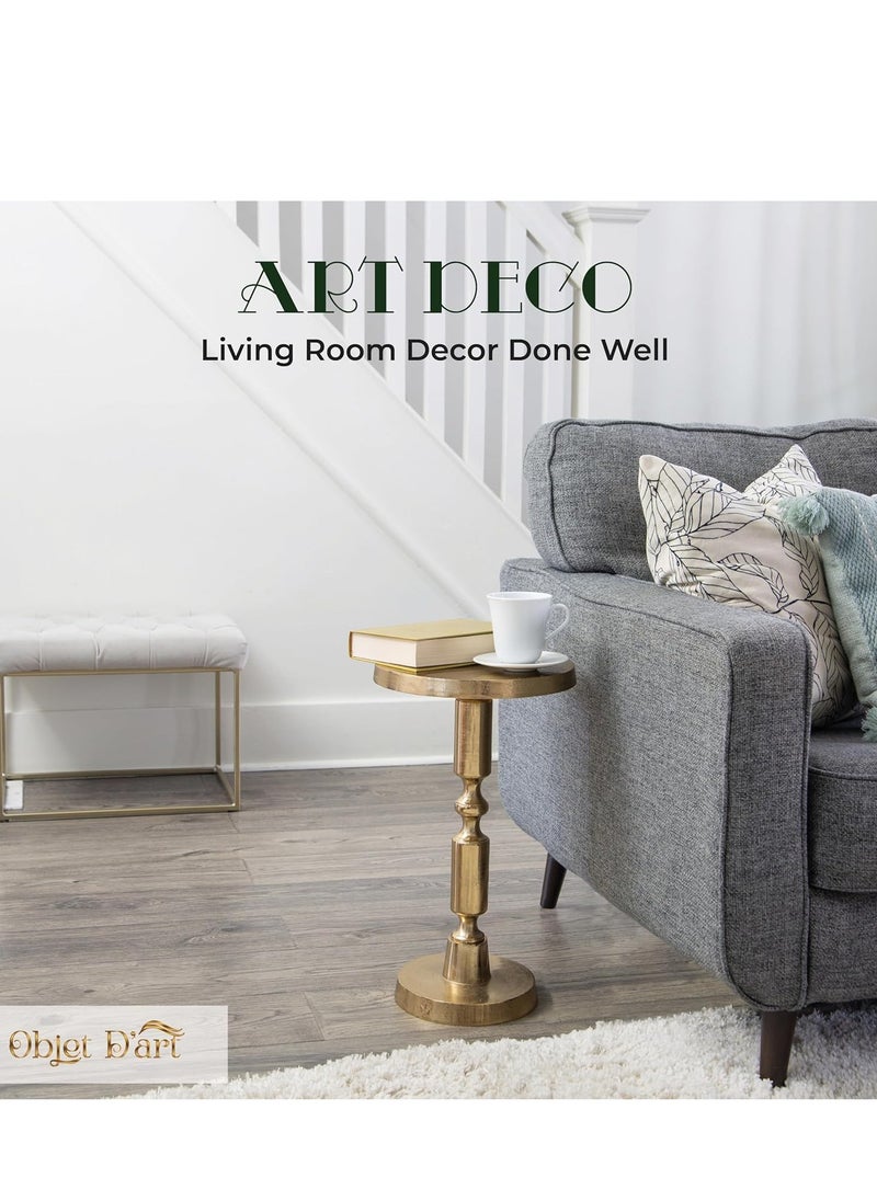 Objet D'Art - Antique Gold Side Table, Stylish and Durable End Table for Living Room, Bedroom, Office - Timeless Design with Corrosion-Resistant Cast Aluminum Construction - Image 1