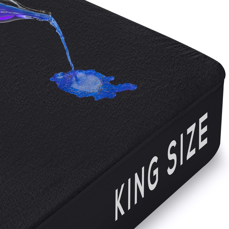 Utopia Bedding Waterproof Mattress Protector King Size  Premium Terry Mattress Cover 200 GSM  Breathable  Fitted Style with Stretchable Pockets (Black) - Image 2