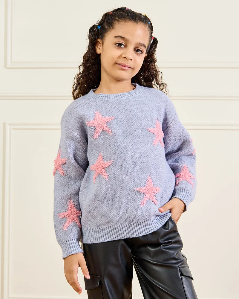 REDTAG Girls Grey Embroidered Pullover