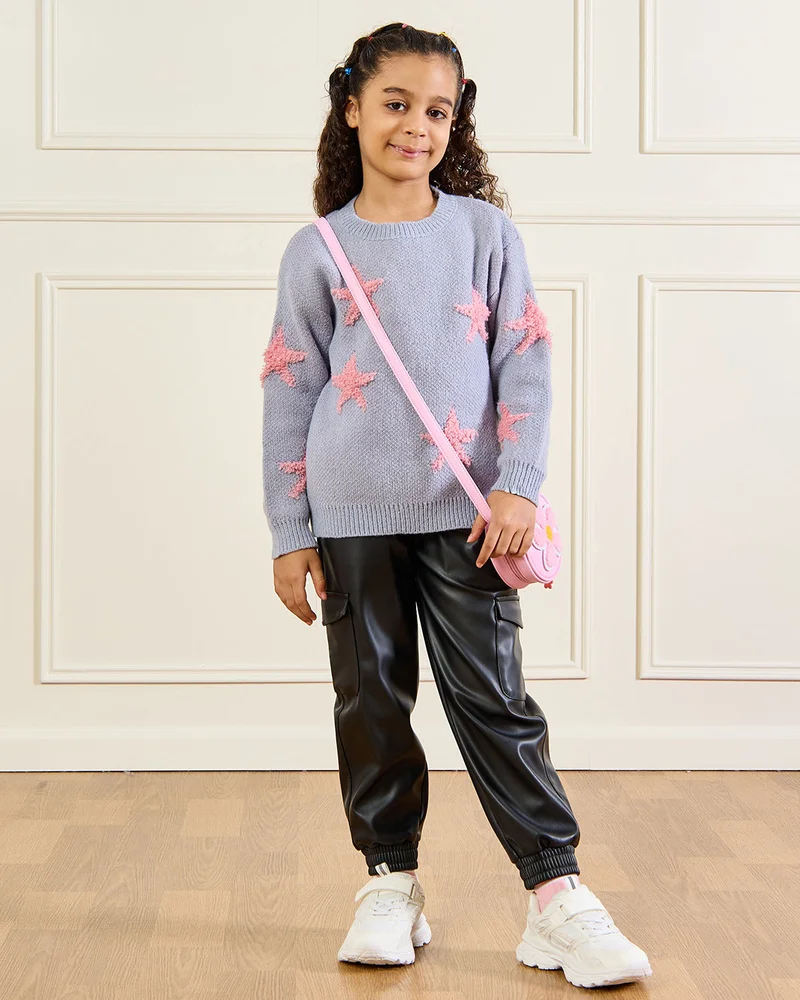REDTAG Girls Grey Embroidered Pullover