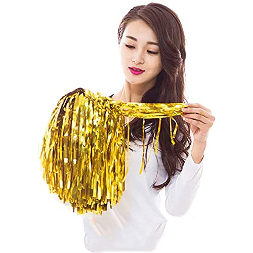 PPXMEEUDC 16PCS Cheerleading Pom Poms Metallic Foil Plastic Pom Poms with Baton Handle for Game Sports Squads Dancing Party Football Basketball Club Spirit Sports Stage Performance Celebration (Gold) - Image 4